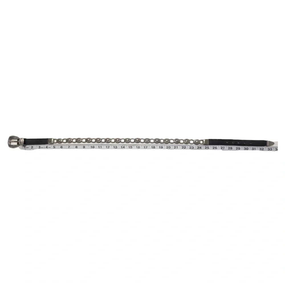 BRIGHTON | Silver Plated Links Black Leather Vintage Belt Made In USA 1995 90’s